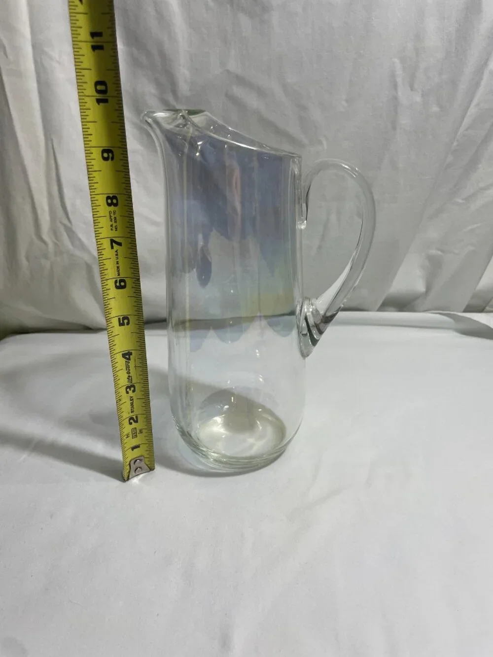 Iridescent Glass Water Pitcher Carafe Applied Handle Hand Blown Style 10